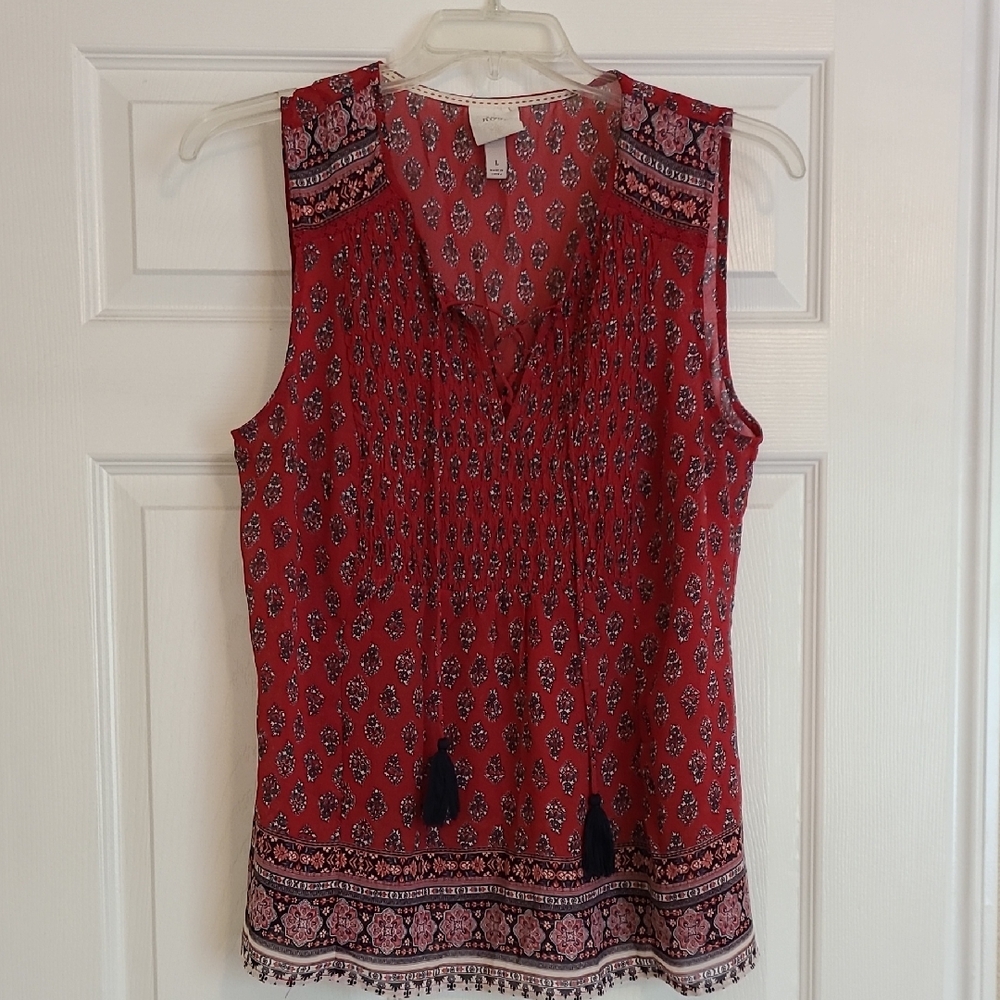 Knox Rose Red and Blue Patterned Sleeveless  Blouse